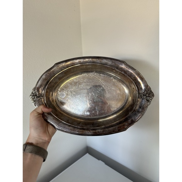 Silver Rose Engraved And Patterned Tray 12" - Picture 10 of 10